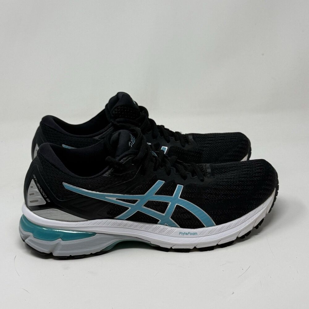 Asics GT-2000 9 Shoes Womens 8 Black Teal Mesh Running Walking Sneakers